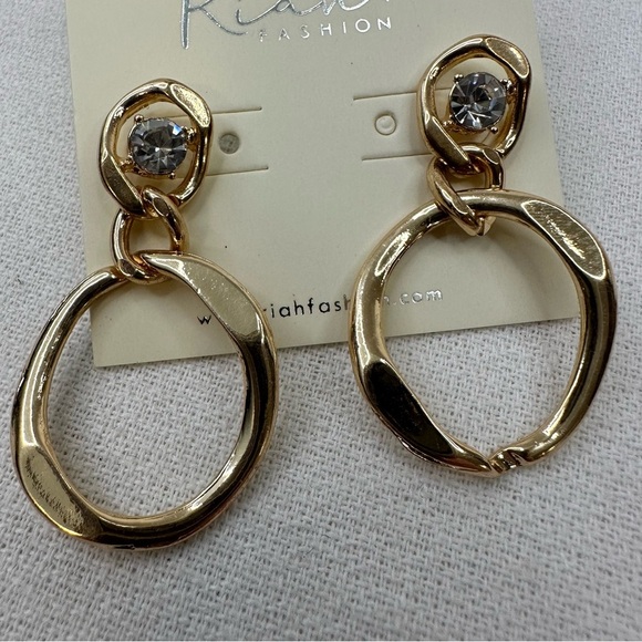Dangle Earrings Gold Tone With Clear Rhinestone - Picture 3 of 6